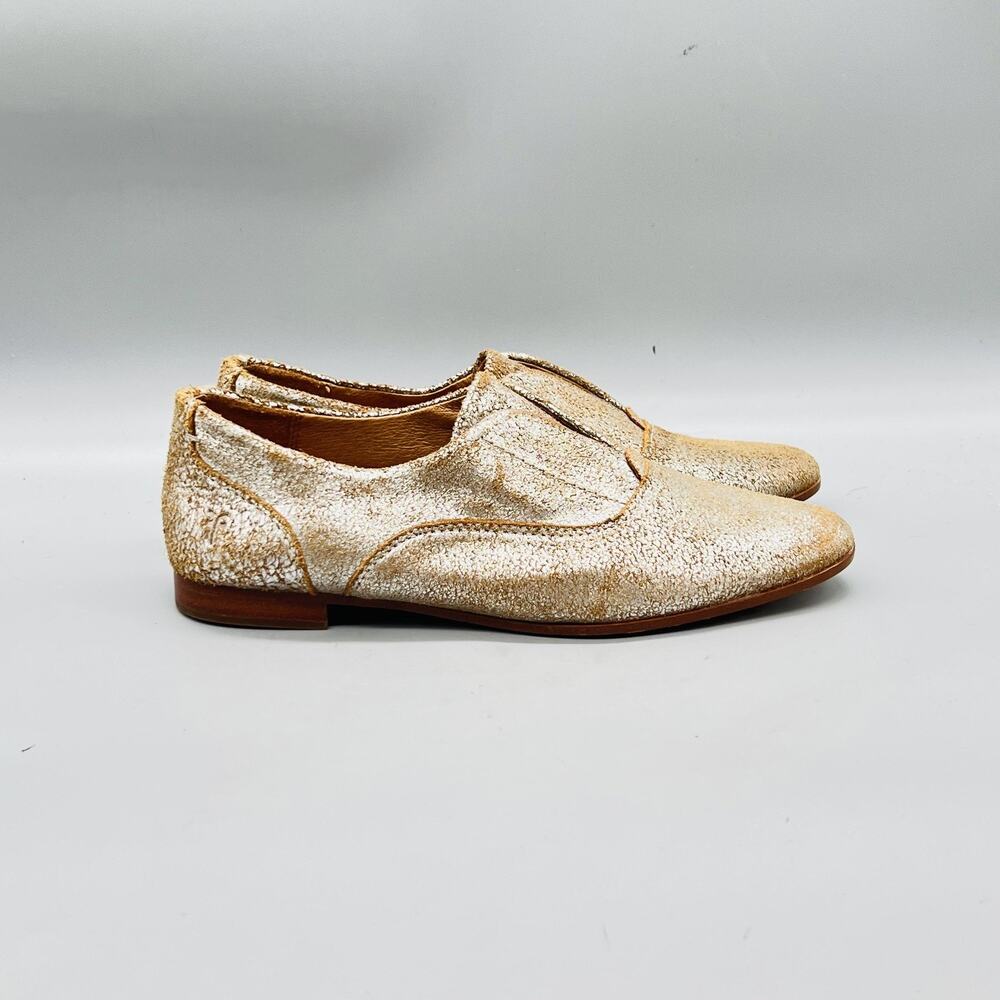 Frye Shoes Womens 6 Gold Leather Glitter Loafer Flats Slip On Party Comfort